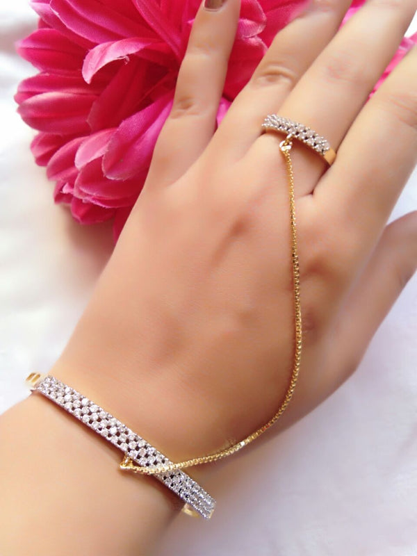 Gold-Plated Alloy American Diamond Hand Harness Bracelet - The Pari - Distacart