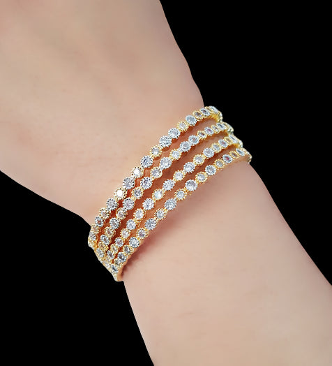 Gold-Plated Alloy Gold Silver American Diamond 4 Bangles - The Pari - Distacart