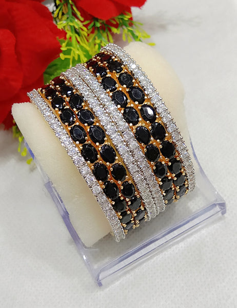 Gold-Plated Alloy Designer Black Combo Of Ad Bangles - The Pari - Distacart