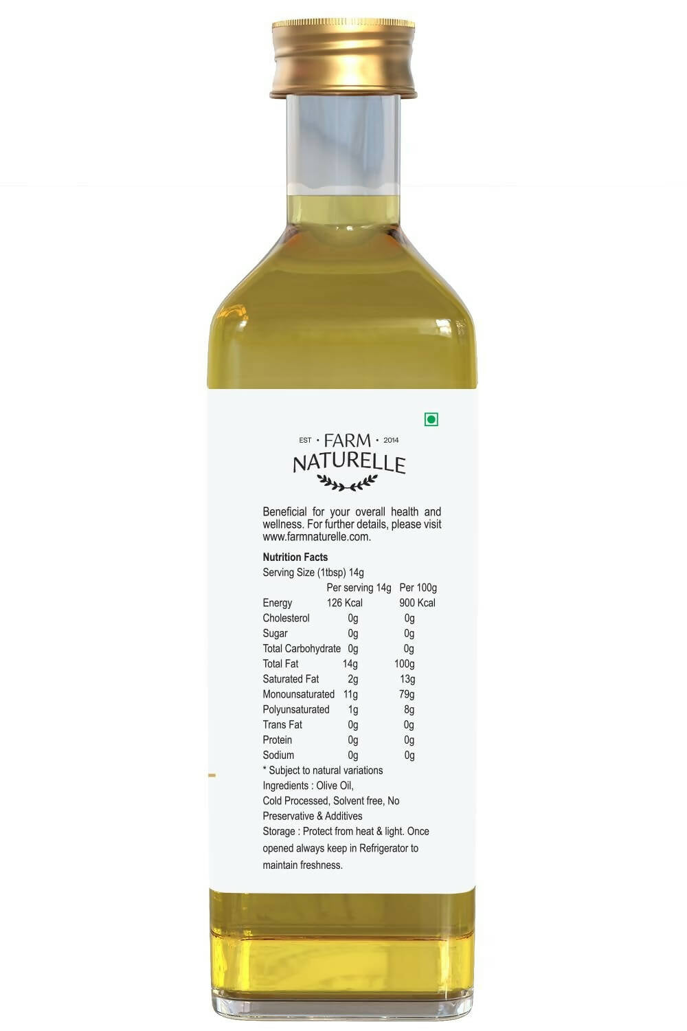 Farm Naturelle Extra Virgin Olive Oil 100% Pure, Natural Extra-Virgin Oil - Distacart