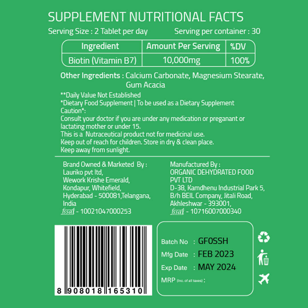 Laurik Biotin Tablets For Men And Women | Biotin Supplement For Hair Growth And Glowing Skin - Distacart