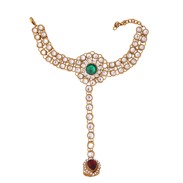 Gold-Plated Alloy Kundan Studded Hand Harness Bracelet - The Pari - Distacart