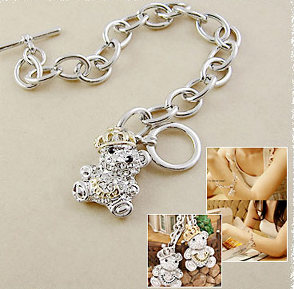 Silver-Plated Alloy Silver Teddy Charm Bracelet - The Pari - Distacart