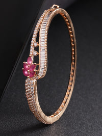 Thumbnail for Priyaasi Women Rose Gold-Plated Ruby and American Diamond Studded Bracelet in Floral Pattern - Distacart