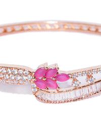 Thumbnail for Priyaasi Women Rose Gold-Plated Ruby and American Diamond Studded Bracelet in Floral Pattern - Distacart