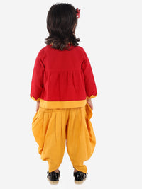Thumbnail for NOZ2TOZ Kids Cotton Mor Embroidery Top Dhoti Indo Western Clothing Sets for Girls - Red - Distacart