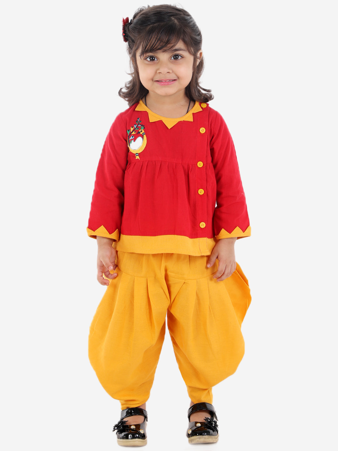 NOZ2TOZ Kids Cotton Mor Embroidery Top Dhoti Indo Western Clothing Sets for Girls - Red - Distacart