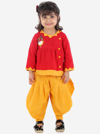 Thumbnail for NOZ2TOZ Kids Cotton Mor Embroidery Top Dhoti Indo Western Clothing Sets for Girls - Red - Distacart