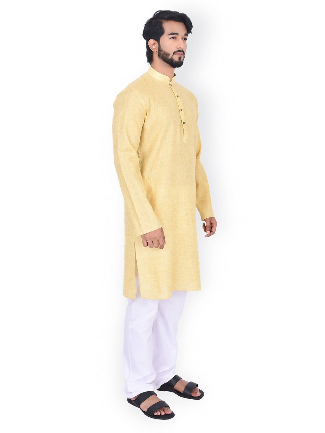 Manyavar Men Yellow Solid Straight Kurta - Distacart