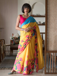 Thumbnail for Suta Yellow Floral Pure Cotton Saree - Distacart