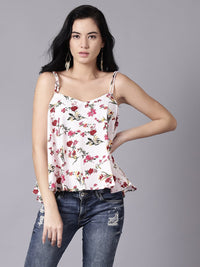 Thumbnail for NOZ2TOZ Women White Casual Printed Shoulder Straps Top - Distacart