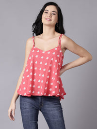 Thumbnail for NOZ2TOZ Women Coral Casual Printed Shoulder Straps Top - Distacart