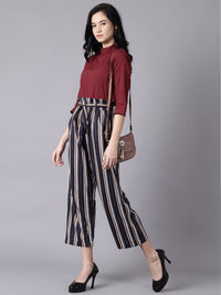 Thumbnail for NOZ2TOZ Women Navy Blue Striped Casual Crepe Trouser - Distacart