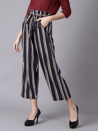 Thumbnail for NOZ2TOZ Women Navy Blue Striped Casual Crepe Trouser - Distacart