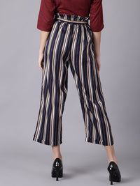 Thumbnail for NOZ2TOZ Women Navy Blue Striped Casual Crepe Trouser - Distacart
