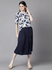 Thumbnail for NOZ2TOZ Women Navy Blue Slip-On Polyester Short Sleeves Skirt and Top Set - Distacart