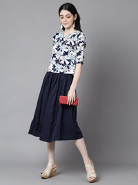 Thumbnail for NOZ2TOZ Women Navy Blue Slip-On Polyester Short Sleeves Skirt and Top Set - Distacart