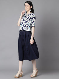 Thumbnail for NOZ2TOZ Women Navy Blue Slip-On Polyester Short Sleeves Skirt and Top Set - Distacart