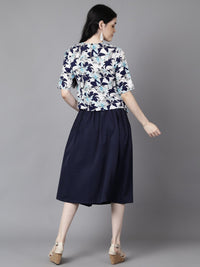 Thumbnail for NOZ2TOZ Women Navy Blue Slip-On Polyester Short Sleeves Skirt and Top Set - Distacart