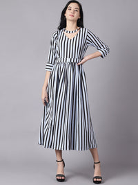 Thumbnail for NOZ2TOZ Women Sky Blue Striped Striped Choker Neck A-Line Dress - Distacart