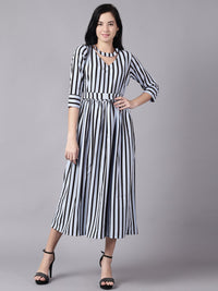 Thumbnail for NOZ2TOZ Women Sky Blue Striped Striped Choker Neck A-Line Dress - Distacart