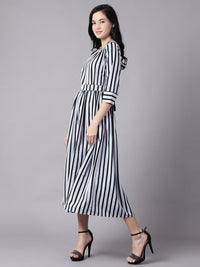Thumbnail for NOZ2TOZ Women Sky Blue Striped Striped Choker Neck A-Line Dress - Distacart
