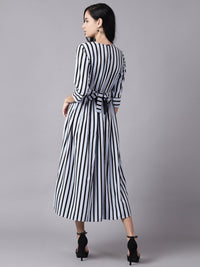 Thumbnail for NOZ2TOZ Women Sky Blue Striped Striped Choker Neck A-Line Dress - Distacart