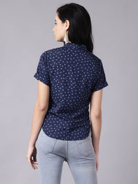 Thumbnail for NOZ2TOZ Women Ink Blue Casual Printed Mandarin Collar Top - Distacart