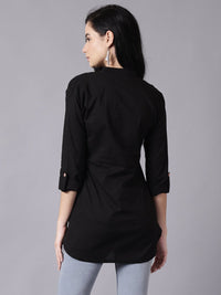 Thumbnail for NOZ2TOZ Women Black Casual Printed Mandarin Collar Top - Distacart