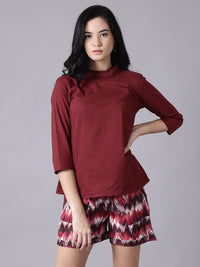 Thumbnail for NOZ2TOZ Women Maroon Casual Printed High Neck Top - Distacart