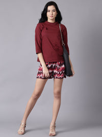 Thumbnail for NOZ2TOZ Women Maroon Casual Printed High Neck Top - Distacart