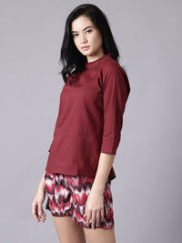 Thumbnail for NOZ2TOZ Women Maroon Casual Printed High Neck Top - Distacart