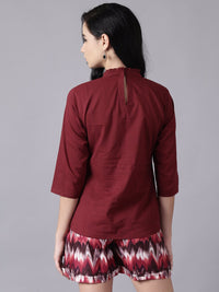 Thumbnail for NOZ2TOZ Women Maroon Casual Printed High Neck Top - Distacart