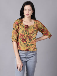 Thumbnail for NOZ2TOZ Women Mustard yellow Casual Printed Square Neck Top - Distacart