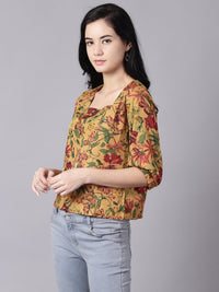 Thumbnail for NOZ2TOZ Women Mustard yellow Casual Printed Square Neck Top - Distacart