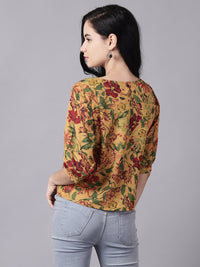 Thumbnail for NOZ2TOZ Women Mustard yellow Casual Printed Square Neck Top - Distacart