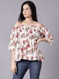 Thumbnail for NOZ2TOZ Women Cream Casual Printed Off-Shoulder Top - Distacart