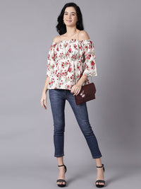 Thumbnail for NOZ2TOZ Women Cream Casual Printed Off-Shoulder Top - Distacart
