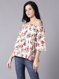 Thumbnail for NOZ2TOZ Women Cream Casual Printed Off-Shoulder Top - Distacart