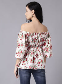 Thumbnail for NOZ2TOZ Women Cream Casual Printed Off-Shoulder Top - Distacart