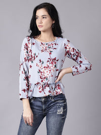 Thumbnail for NOZ2TOZ Women Blue Casual Printed Round Neck Top - Distacart