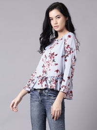 Thumbnail for NOZ2TOZ Women Blue Casual Printed Round Neck Top - Distacart