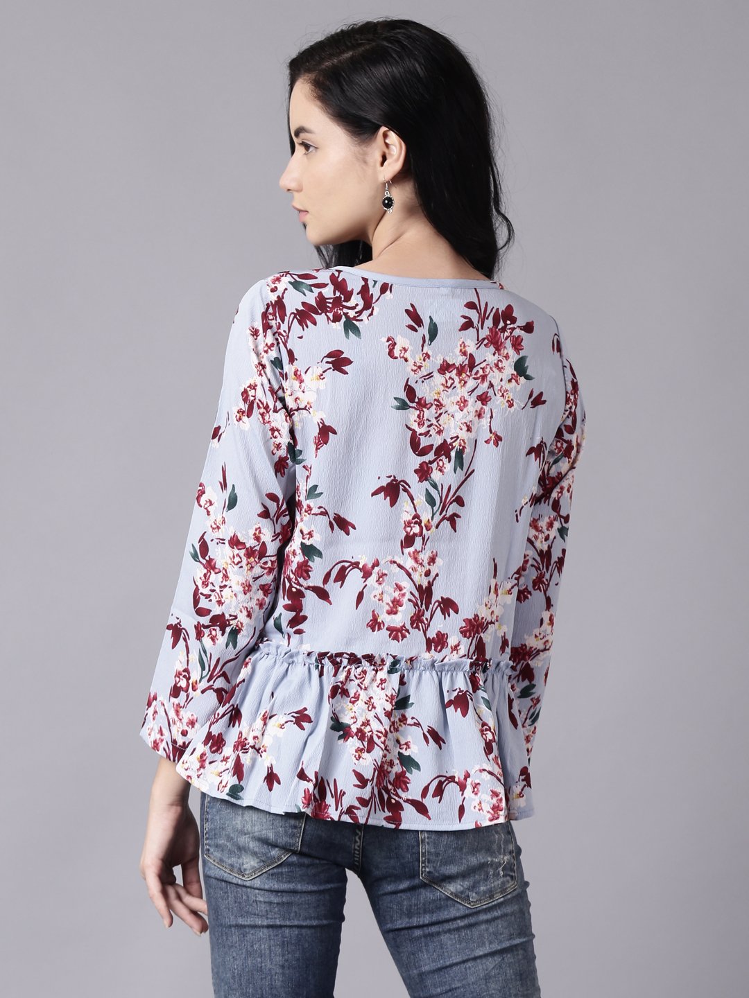 NOZ2TOZ Women Blue Casual Printed Round Neck Top - Distacart