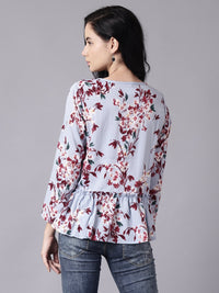 Thumbnail for NOZ2TOZ Women Blue Casual Printed Round Neck Top - Distacart