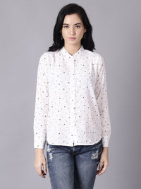 Thumbnail for NOZ2TOZ Women White Regular Printed Mandarin Collar Crepe Shirt - Distacart