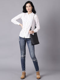 Thumbnail for NOZ2TOZ Women White Regular Printed Mandarin Collar Crepe Shirt - Distacart