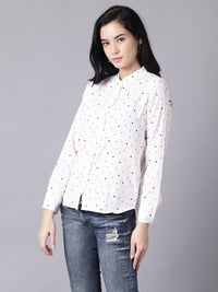 Thumbnail for NOZ2TOZ Women White Regular Printed Mandarin Collar Crepe Shirt - Distacart