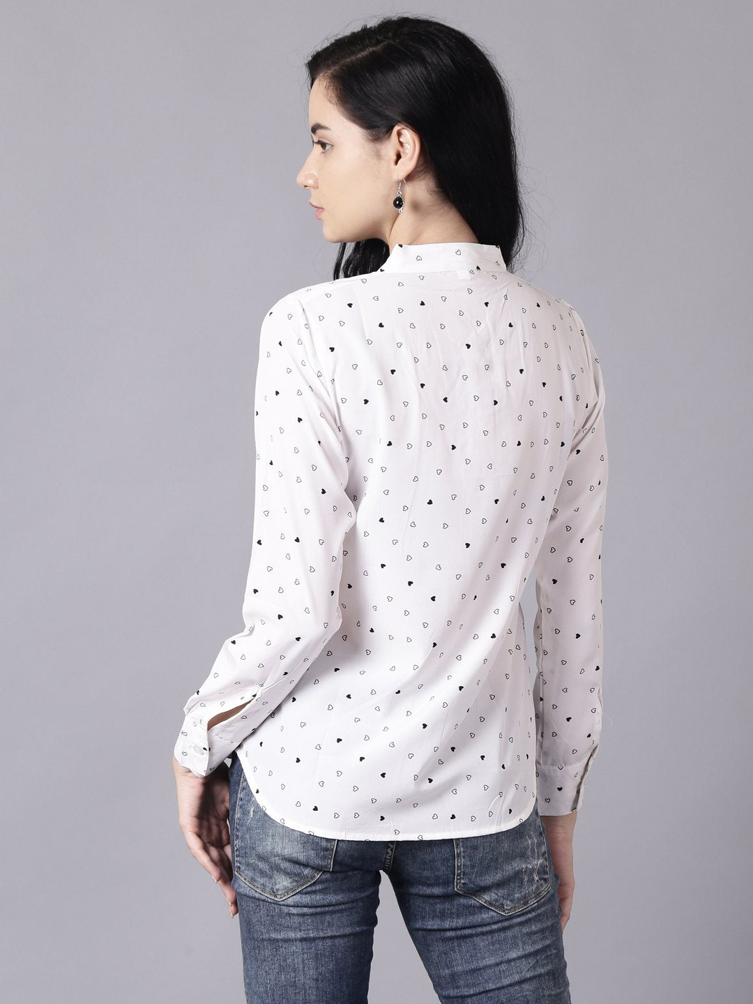 NOZ2TOZ Women White Regular Printed Mandarin Collar Crepe Shirt - Distacart