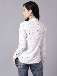 Thumbnail for NOZ2TOZ Women White Regular Printed Mandarin Collar Crepe Shirt - Distacart
