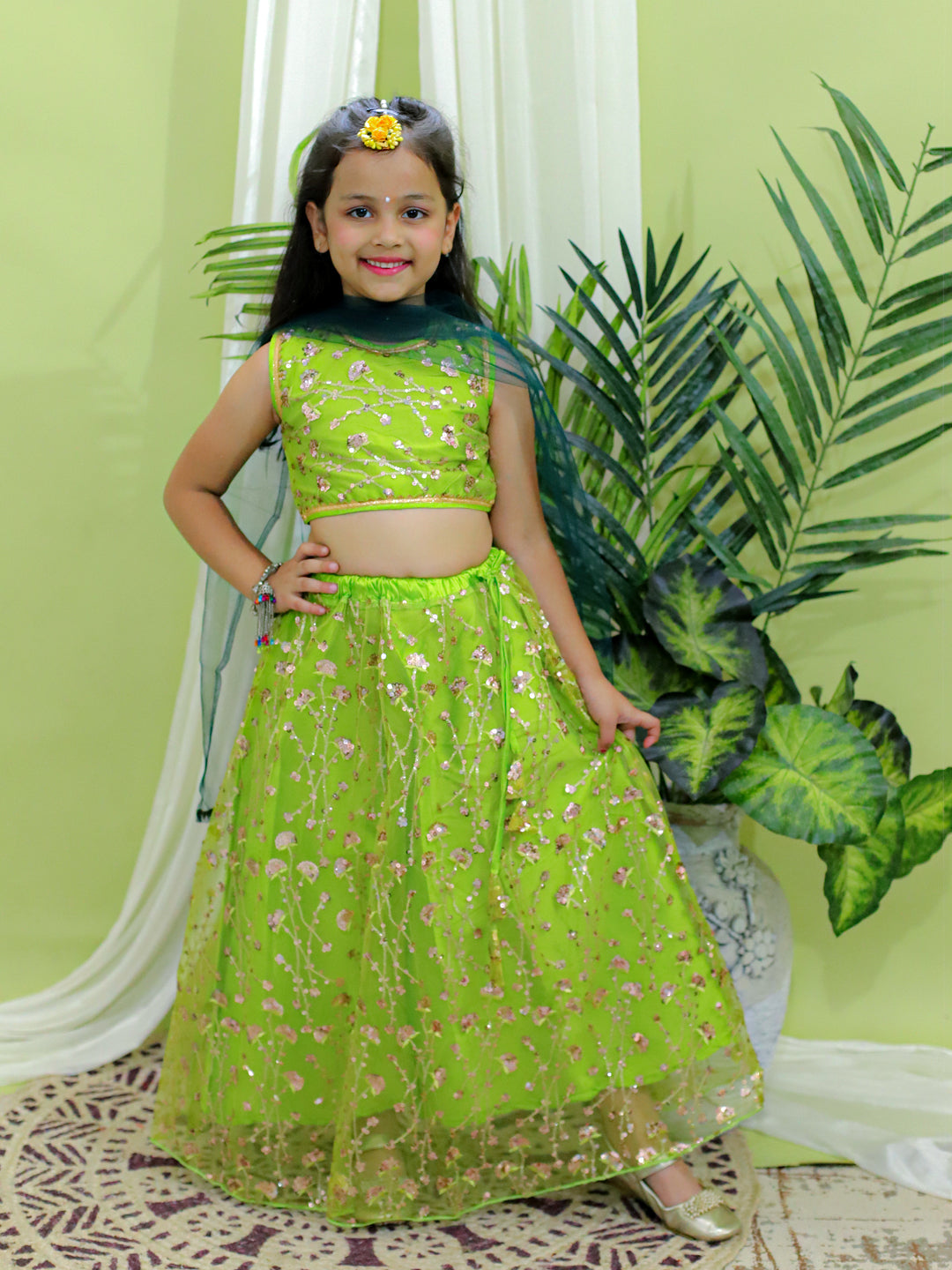 NOZ2TOZ Kids Girls Ethnic Festive and Wedding Wear Sequin Party Lehenga Choli With Dupatta for - Green - Distacart